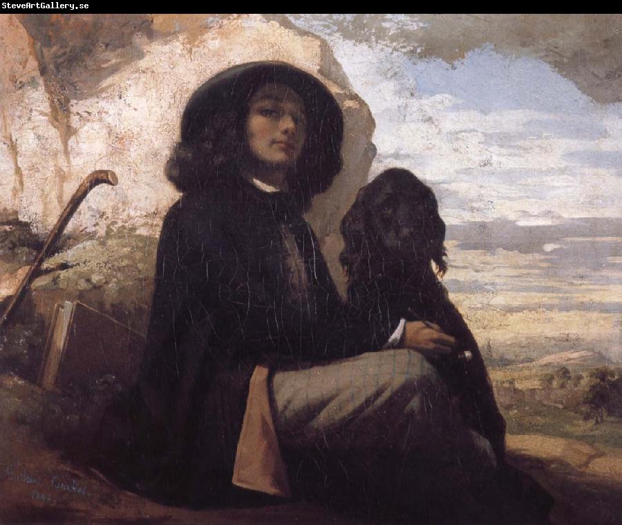 Gustave Courbet Self-Portratit with Black Dog